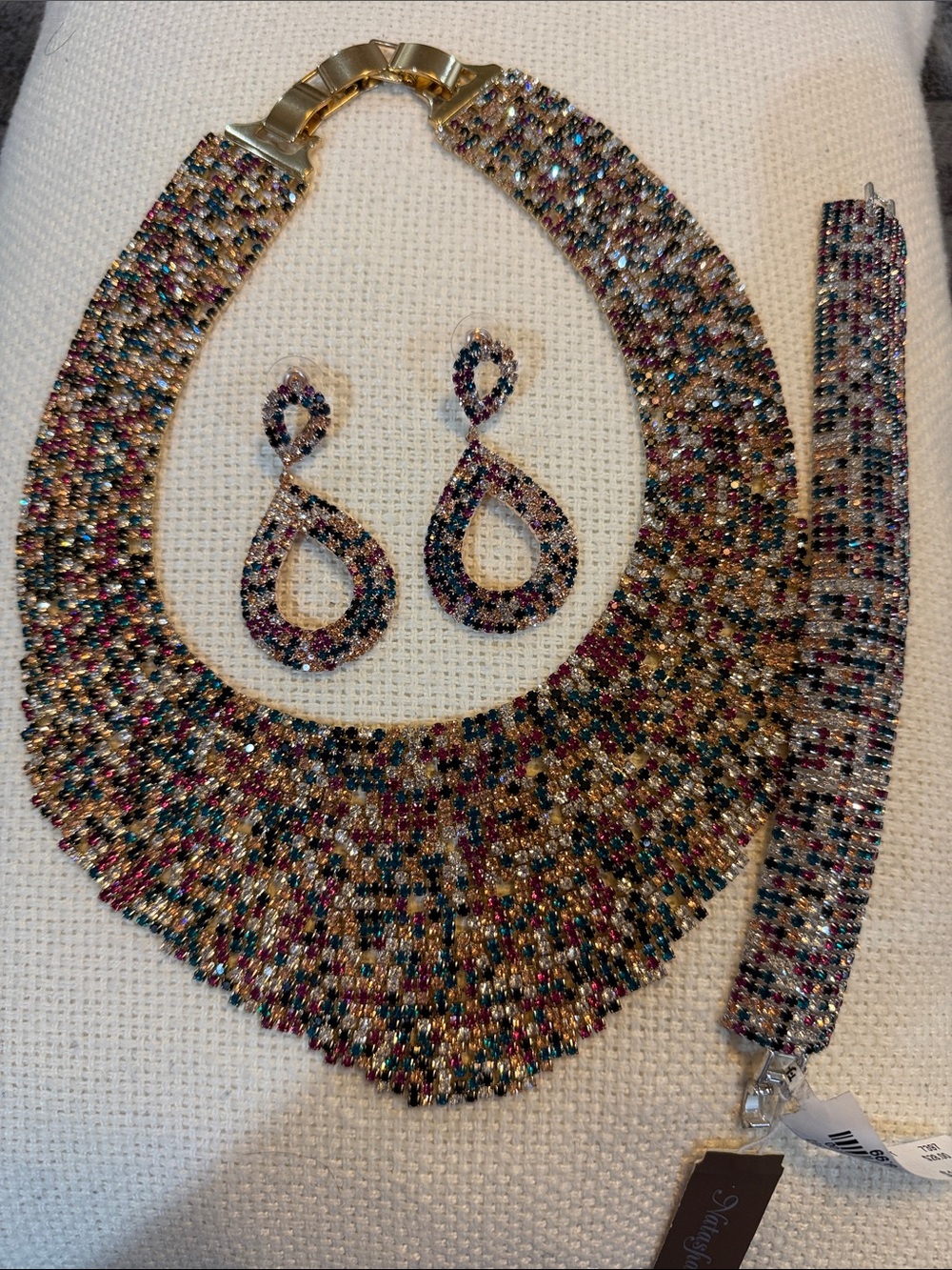 Multicolor Beaded Statement Necklace Set with Earrings and Bracelet